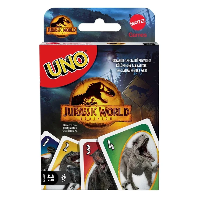 Mattel Games GXD72 Uno Jurassic World Dominion Kartenspiel mit Themen-Deck und spezieller Regel - Geschenk für Kinder, Erwachsene und Familien-Spieleabende ab 7 Jahren