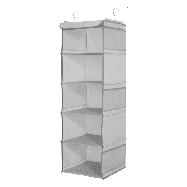 Brilliantjo Hanging Wardrobe Closet Storage | 5 Shelves Organizer Unit | Light Grey | 12x12x43 inch