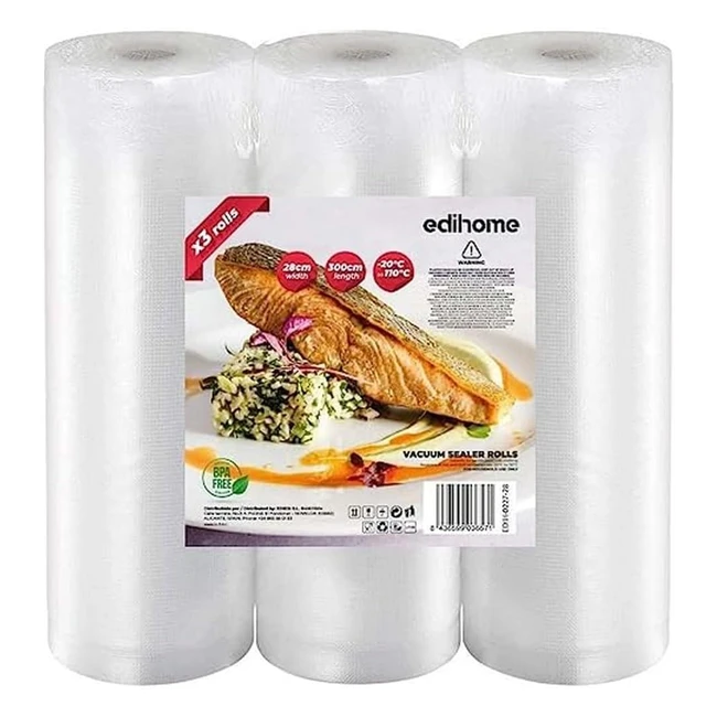 Bolsas de Vacío Alimentos Edihome 28x300cm - Pack de 3 Rollos