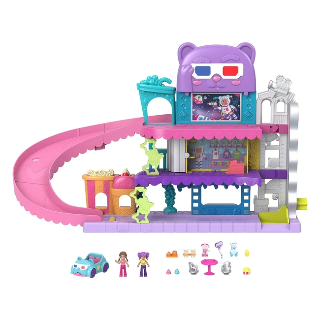 Polly Pocket Pollyville Drive-In Movie Theatre Playset HPV39 - Micro Dolls, Toy Car, Accessories
