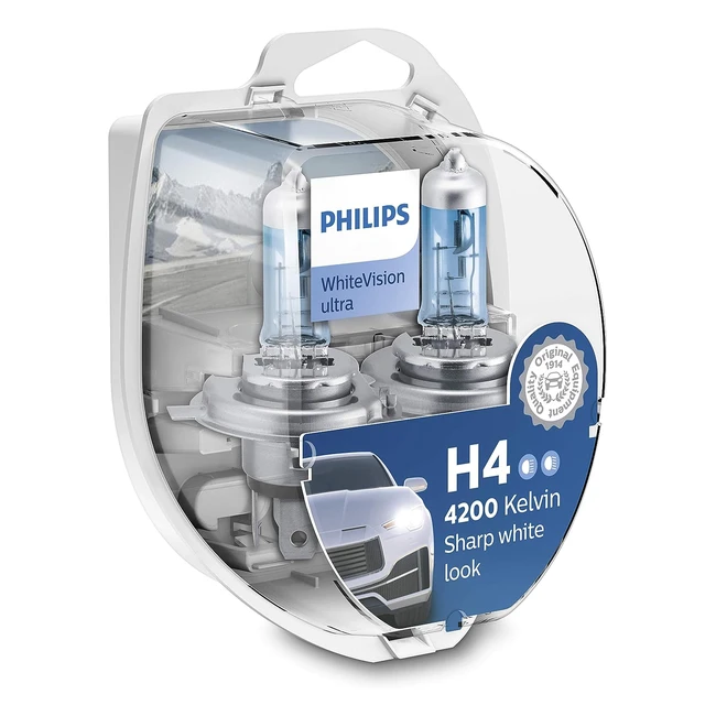 Philips WhiteVision Ultra H4 Car Headlight Bulb 4200K Set of 2 - Enhance Visibil