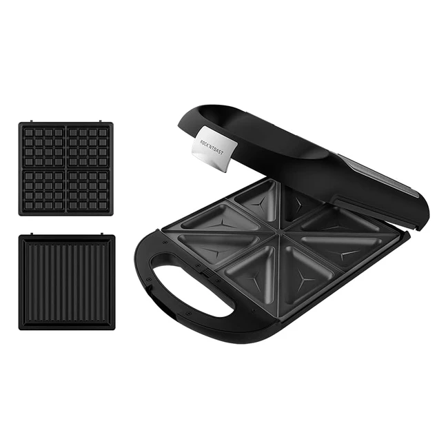 Cecotec Appareil Sandwichs RocknToast Family 3in1 - 1500W, Capacité 4 Sandwichs, Revêtement Antiadhésif, Plaques Interchangeables, Grillage Rapide, Acier Inoxydable