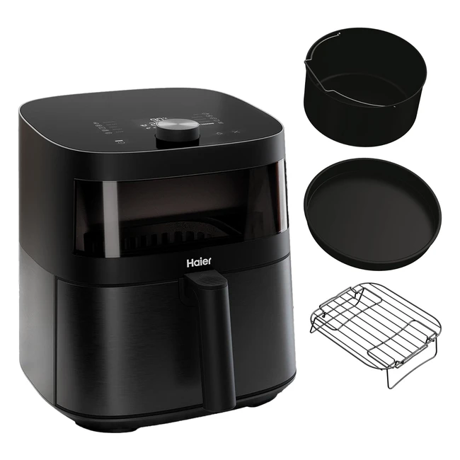 Friteuse sans huile Haier Series 5 - 9en1 avec accessoires - Air Fryer - Grande fenêtre - Cuisson à l'air chaud - Rôtissage - Grill - Cuisson lente - Décongélation - Yaourt - 7L - Noir