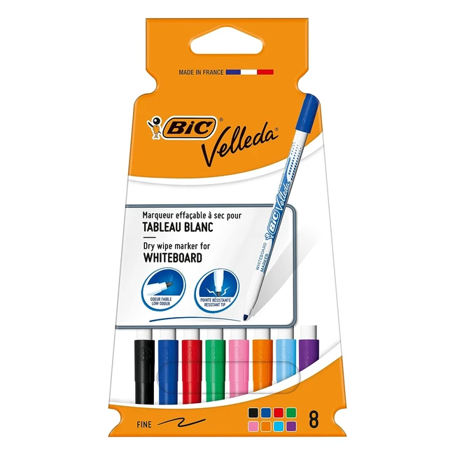 BIC Velleda 1721 Ecolutions Dry Erase Whiteboard Pens - Ideal for School - Assorted Colours - Pack of 8
