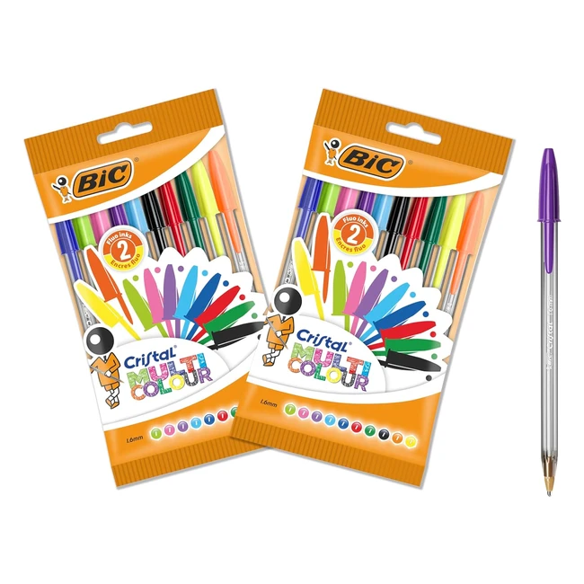BIC Cristal Multicoloured Ballpoint Pens - Large Nib 16mm - Pack of 2x10