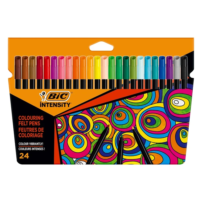 BIC Intensity Colouring Felt Tip Pens for Adults - Multicolour 24 Pack - Vibrant
