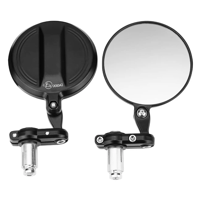 Rétroviseurs moto guidon CNC, rétroviseurs latéraux ronds avec certification e24, résistant aux chocs et à la chaleur, 1 paire