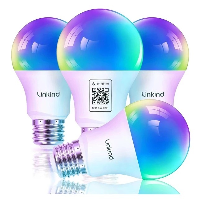 Linkind Ampoule Connectée Matter LED E27 WiFi Intelligente Multicouleurs RGB 1800K-6500K Dimmable Compatible avec Alexa et Google Home 9W Équivalent 60W