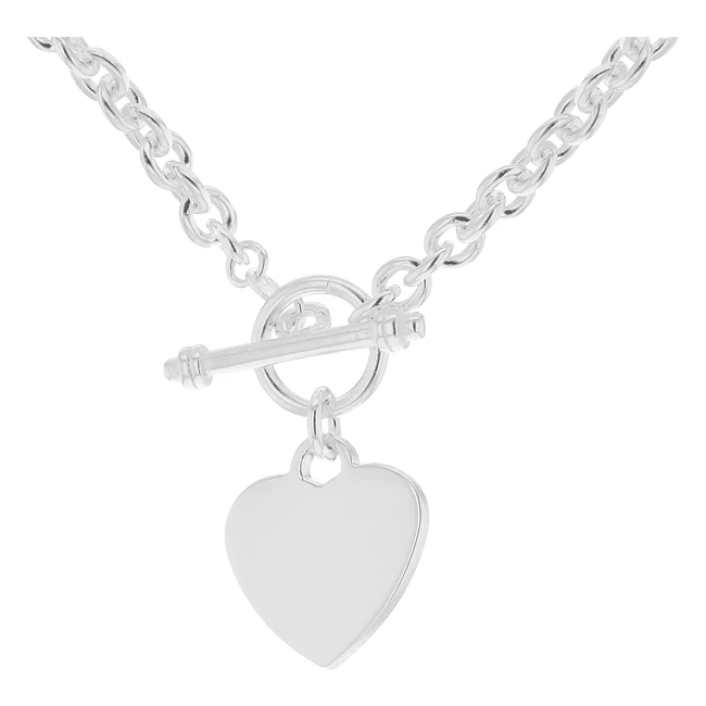 Tuscany Silver Womens Sterling Silver Heart Tbar Belcher Chain Necklace - 23mm 
