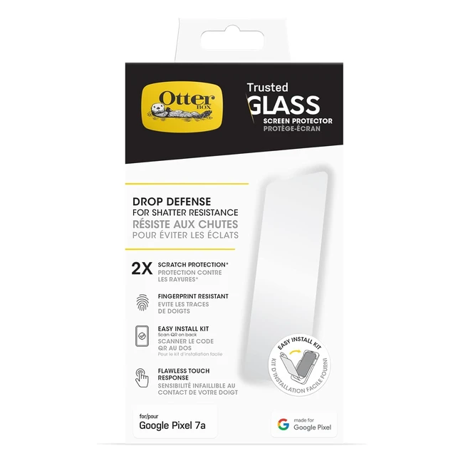 OtterBox Protecteur d'écran Trusted Glass pour Google Pixel 7a - Verre trempé, protection contre les rayures x2, protection contre les chutes