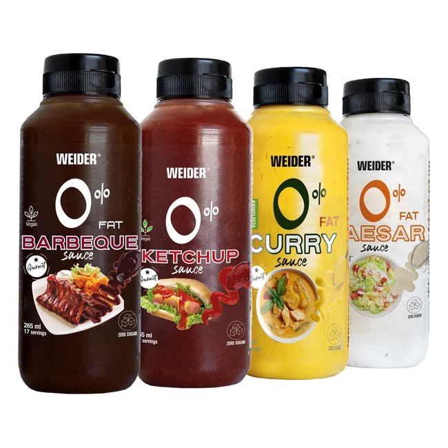 Pack Gourmet 0 Fat Weider 4x265 ml - Salsas BBQ, Ketchup, César, Curry