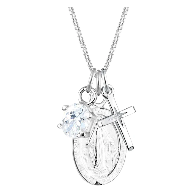 Collier elli pour femme avec image de la Vierge Marie, croix et cristal de zirconium en argent sterling 925