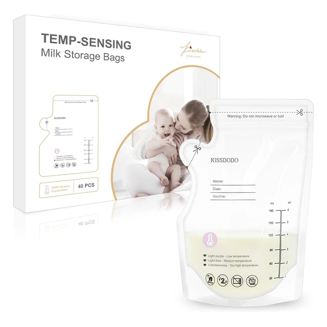 Bolsas de Almacenamiento de Leche Materna Kissbobo 40uds - Detección de Temperatura - Sin BPA - Congelación y Descongelación Rápida