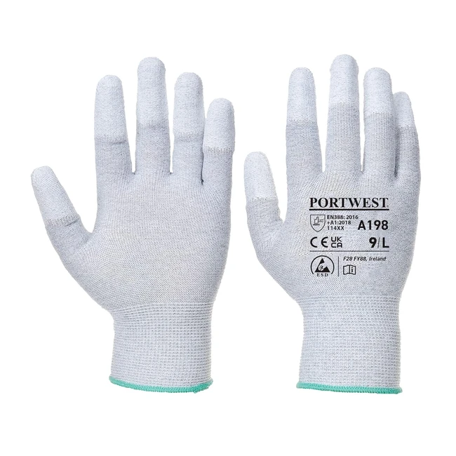 Guante de Seguridad Antiestático Portwest A198 - Puntas de PU Gris - XXS