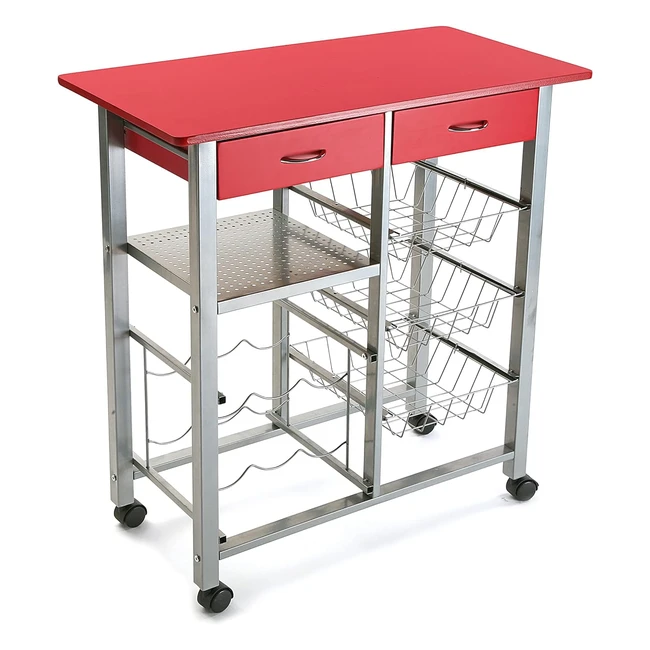 Carrello cucina Versa Leicester con ruote e cassetti, 82x40x76 cm, rosso