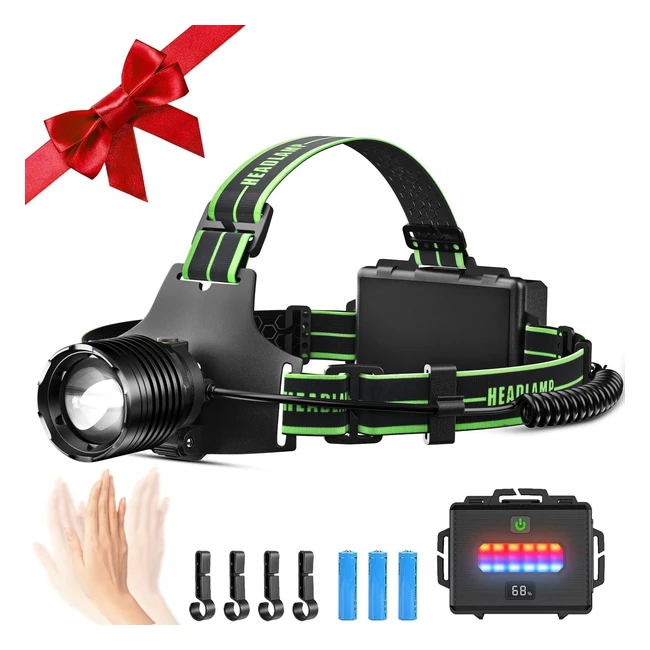 Lampe Frontale LED Rechargeable 90000 Lumens - 10 Modes d'éclairage - Etanche IPX7 - Camping Randonnée Pêche