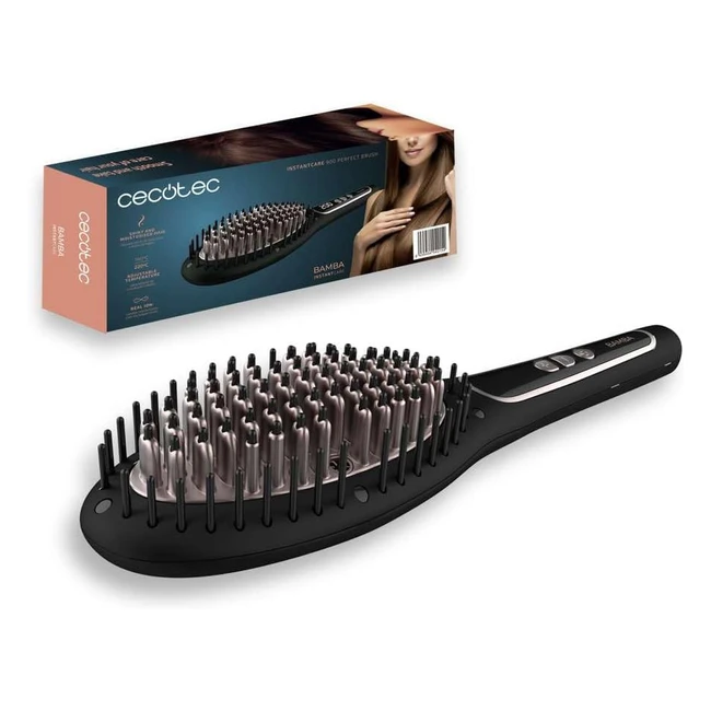 Brosse lissante Cecotec Bamba InstantCare 900 PerfectBrush - Température réglable 140-220°C - Revêtement en kératine et huile d'argan - Générateur d'ions réels