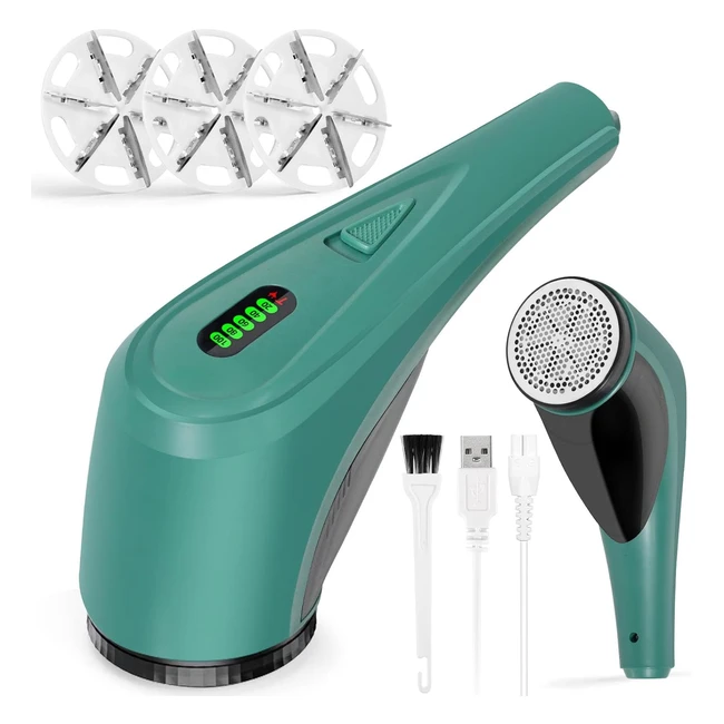 Levapelucchi Elettrico Ricaricabile USB - Rimuovi Pelucchi Velocemente - 2 Velocità e 3 Pale Sostituibili - Ideale per Abbigliamento Lana Maglioni Mobili - Verde
