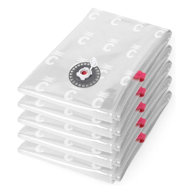 Compactor RAN7368 Vakuumaufbewahrungsbeutel 5er-Set, Größe M, extra flach, transparent, 55 x 90 cm