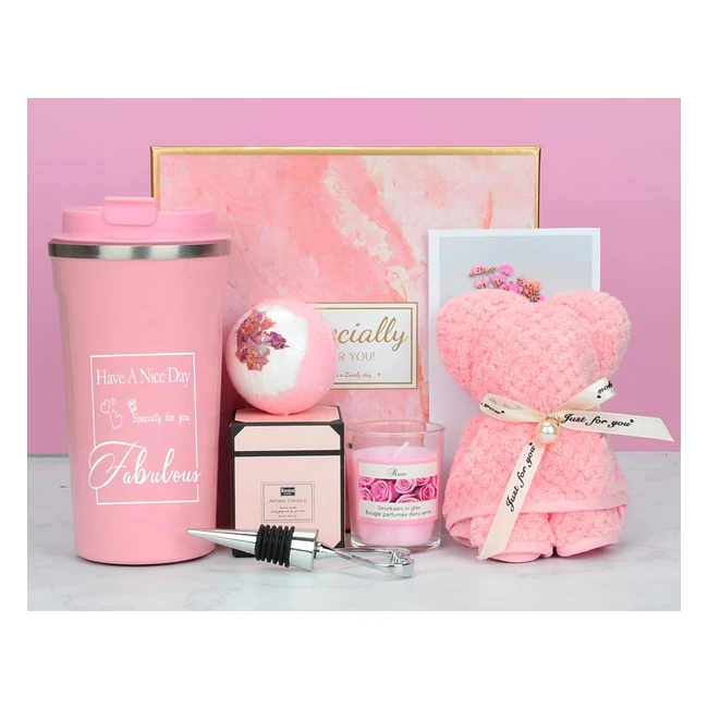 Coffret Cadeau Femme Saint Valentin - Mug Isotherme, Bougie Parfumée, Serviette, Bouchon à Vin, Rose et Bombe de Bain - Cadeau Anniversaire, Fête des Mères, Noël