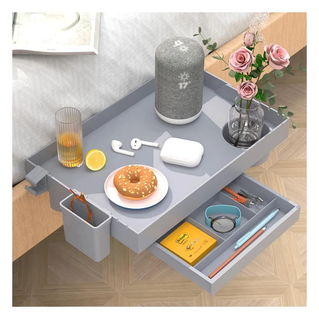 Mesita de noche plegable Ronlap con cajón y soporte para bebidas - Gris