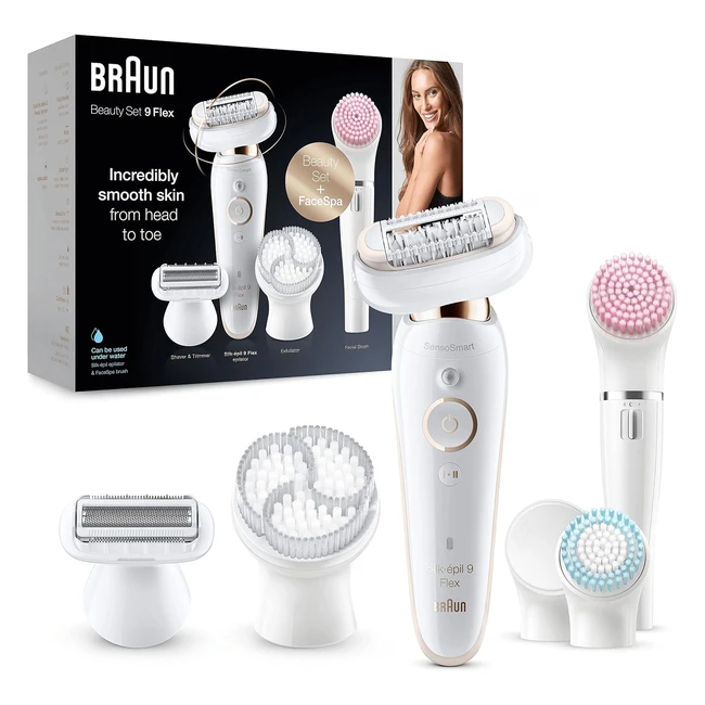 Braun SilkPil 9 Flex Beauty Set Epilator - Effortless Hair Removal - Smooth Skin for Weeks - Wet & Dry - UK 2 Pin Plug - White