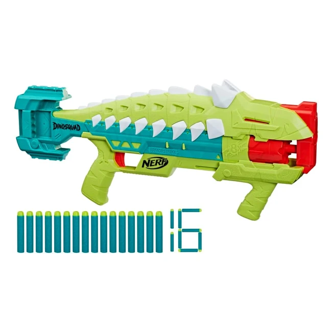 Nerf Dinosquad Armorstrike Blaster - Barillet Rotatif 8 Fléchettes - Poignée 16 Fléchettes - Design Dankylosaure