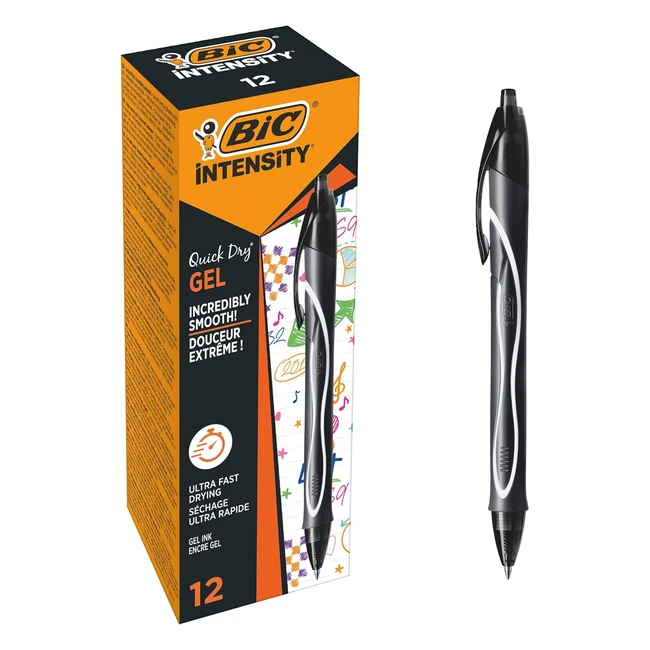 BIC Gelocity Quick Dry Ballpoint Pens - Medium Point 07mm - Fast Drying Ink - Box of 12