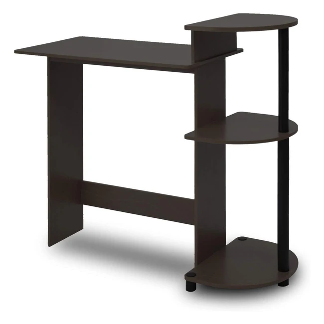 Furinno Compact Computer Desk - Study Desk with Shelves - Espresso/Black