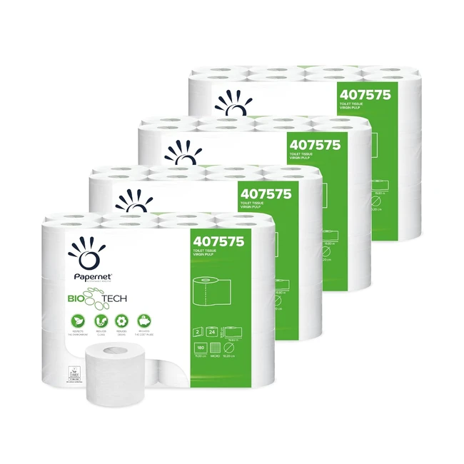 Papernet Bio Tech - Carta igienica 407575 - 4 confezioni da 24 rotoli - 198m - 2 veli - 180 strappi