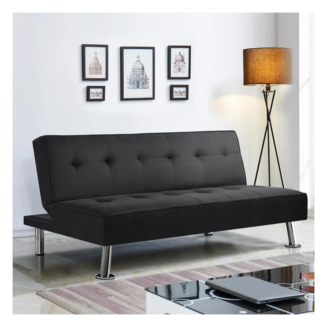 Yaheetech Sofa Bett mit Liegefläche 1665 cm L x 92 cm B, bis zu 350 kg Belastbarkeit, Schlafsofa für Wohnzimmer, Schlafzimmer, Gästezimmer, Schwarz