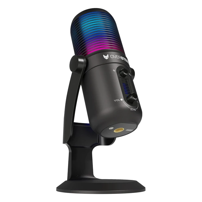 Microphone Gaming USB Oversteel Elinvar avec Bras et Support, Illumination RGB - Compatible PC Xbox PS4 PS5 Mac - Noir