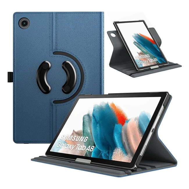 Funda Timovo para Galaxy Tab A8 10.5 2021 2022 SMX200SMX205 - Carcasa Trasera de PU con Soporte Giratorio 90° - Azul Jeans