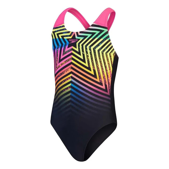 Speedo Girls Digital Placement Splashback Swimsuit Pink 910 Years - UV Protectio