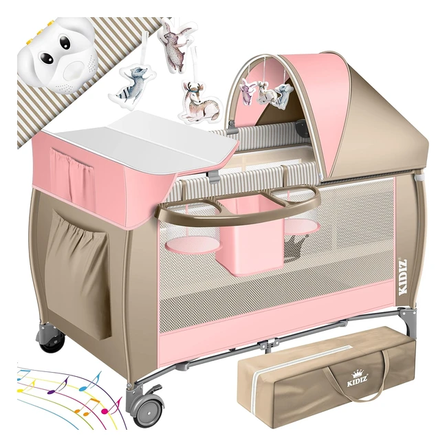 Kidiz Baby Reisebett 3 in 1 Kombi Set mit Wickelauflage Moskitonetz Laufstall ab Geburt bis 15 kg pinkbeige