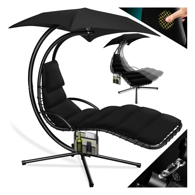 Kesser Hängeliege mit Sonnenschirm Schwebeliege Sonnenliege H200 L194 B100 cm Liegestuhl Schaukelliege Hängematte max. 120 kg