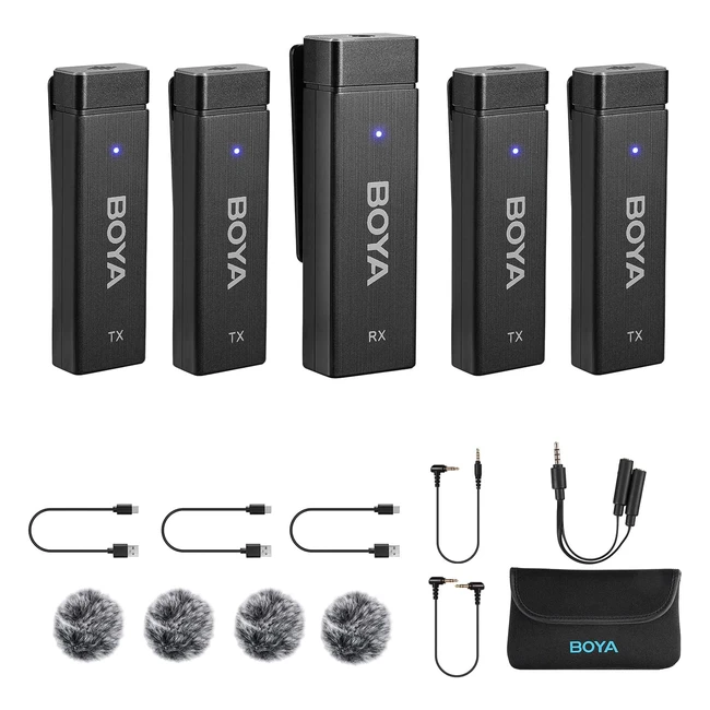 Boya BYW4 Micrófonos Lavalier Inalámbricos 24GHz para Cámara Smartphone Videocámara DSLR - Micrófono de Solapa Externo Omnidireccional