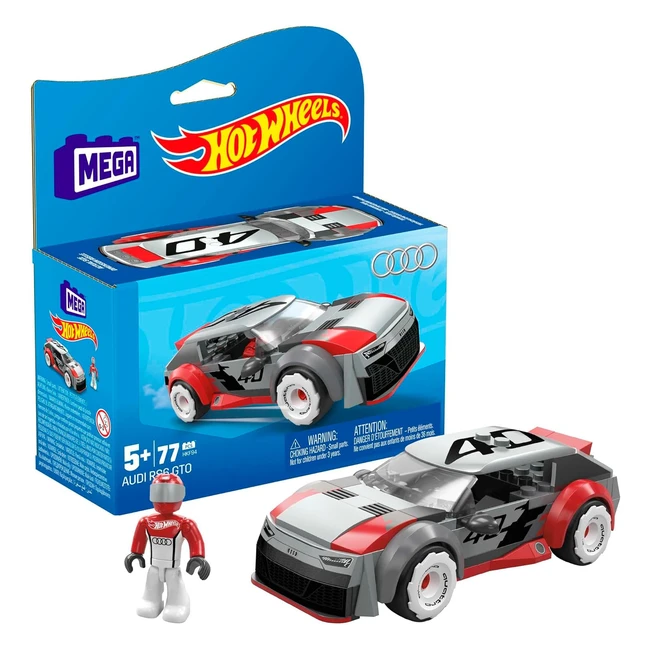 Mega Hot Wheels Audi RS6 GTO 77-teiliges Baukasten-Set mit beweglicher Mikro-Action-Figur, Gummireifen und authentischen Details - HKF94