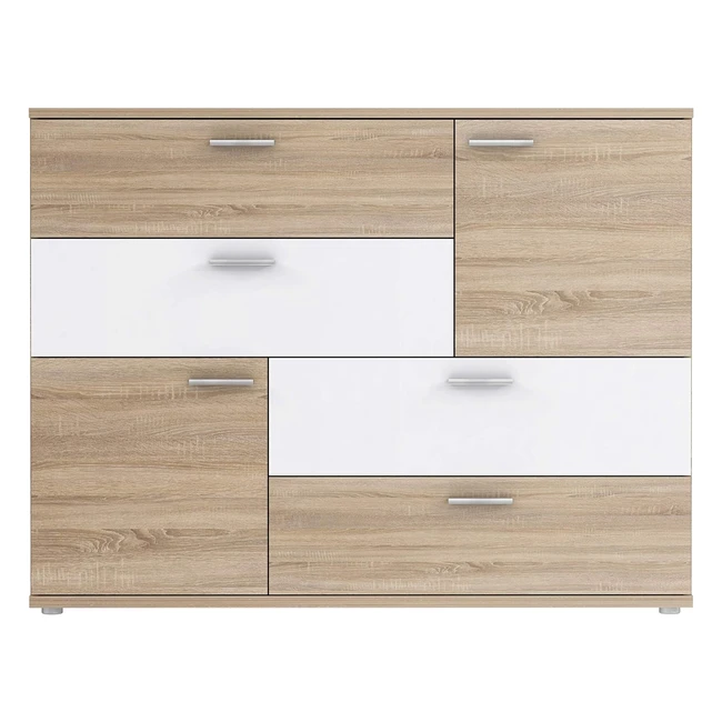 Forte Skive Kommode 2 Türen 4 Schubladen Sonoma Eiche Weiß 1249 x 413 x 959 cm