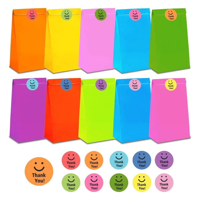 Sacchetti di carta colorati per feste - Kraft - 40 sacchetti + adesivi - Ideale per regali e dolcetti