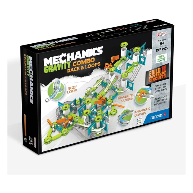 Geomag Mechanics Gravity Combo Race Loops - Juego Educativo y Creativo - 197 Piezas - Plástico Reciclado