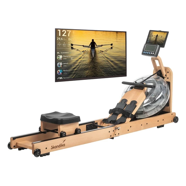 Skandika Nytta Wasser Rudergerät 45 Tank Holz Rudergerät für Zuhause klappbar Kinomap App kompatibel mit Wasserwiderstand