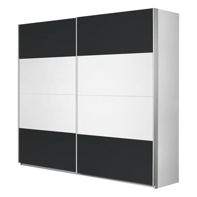 Schwebetürenschrank Kleiderschrank Weiß Alpin 2-türig mit Grau Metallic Absetzungen 181x210x62 cm