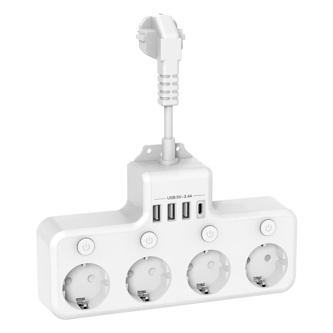 Regleta Afitdon con 4 Interruptores Individuales 7 en 1 USB - Modelo 2021