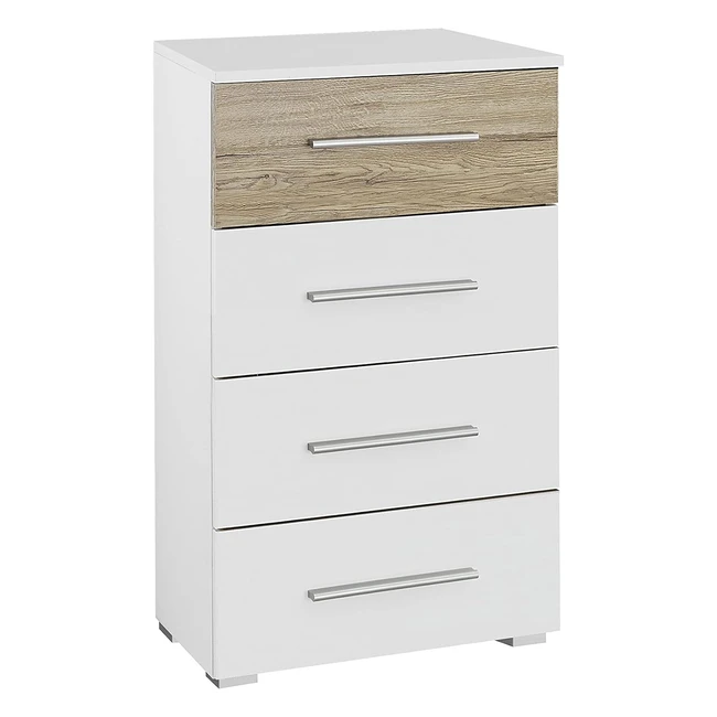 Rauch Möbel Tarragona Schlafzimmer Kommode mit 4 Schubladen in Weiß und Eiche Sanremo Hell