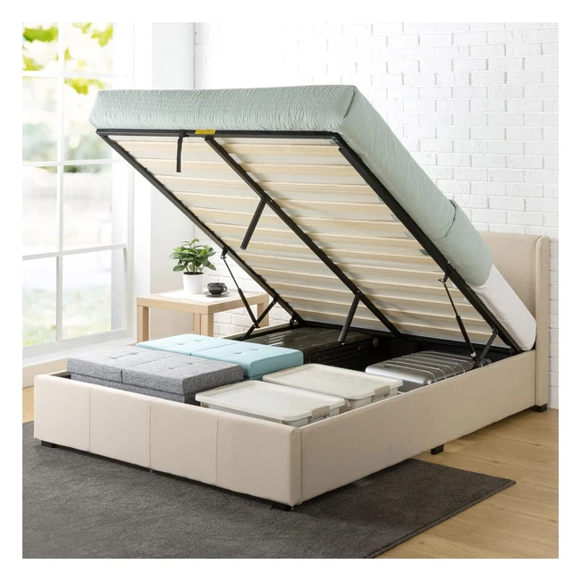Zinus 31 cm Maddon Stauraumbett - Hydraulisch Anhebbarer Plattformbettrahmen - 100 x 200 cm - Beige