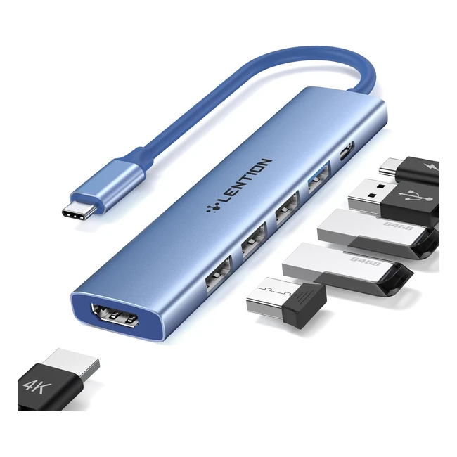 LENTION Hub USB C HDMI 4K Adattatore USB C a USB 6 in 1 con PD 100W Carica - MacBook Pro Air M2 M1 iPad Pro Air iPhone 15 Plus Pro Max Surface Pro 9 Chromebook Galaxy Tab S9 CH17