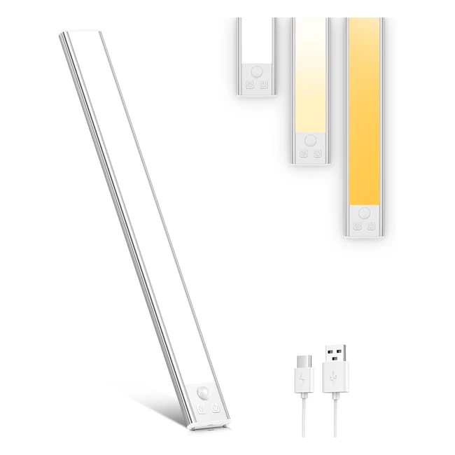 Ouila Lampe de Placard 3000K4000K6500K Diminuable 65 LED Detecteur de Mouvement Interieur Lumiere LED Sans Fil Rechargeable USB Magnetique