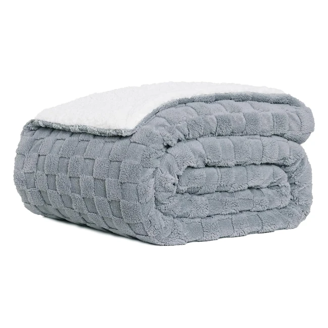 Couverture Plaid Polaire 130x160 cm 520gsm - Motif Damier - Douce et Chaude - Couverture Sherpa - Gris