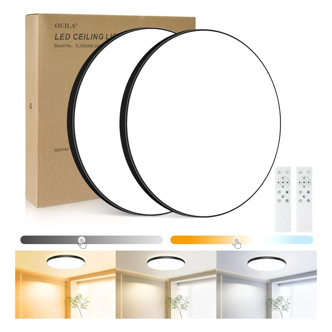 Plafonnier LED Dimmable 24W 3000K-6500K OUILA 2pcs avec Télécommande IP44